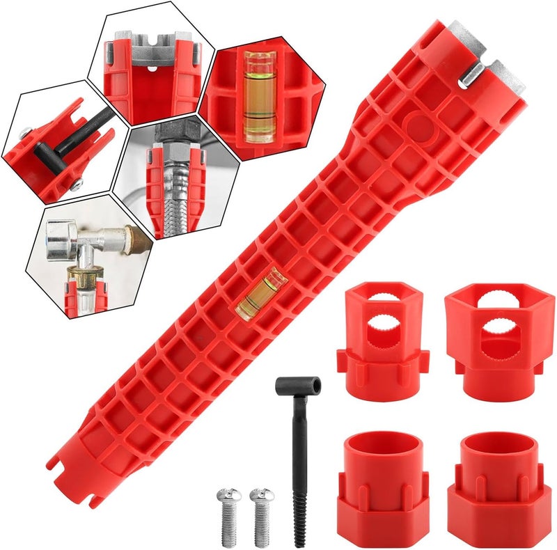 ELEGICKLIP 14-in-1 Multi-functional Wrench Faucet Sink Installer Tool for Toilets and Kitchens - Red Plumbers Wrench - Image 1
